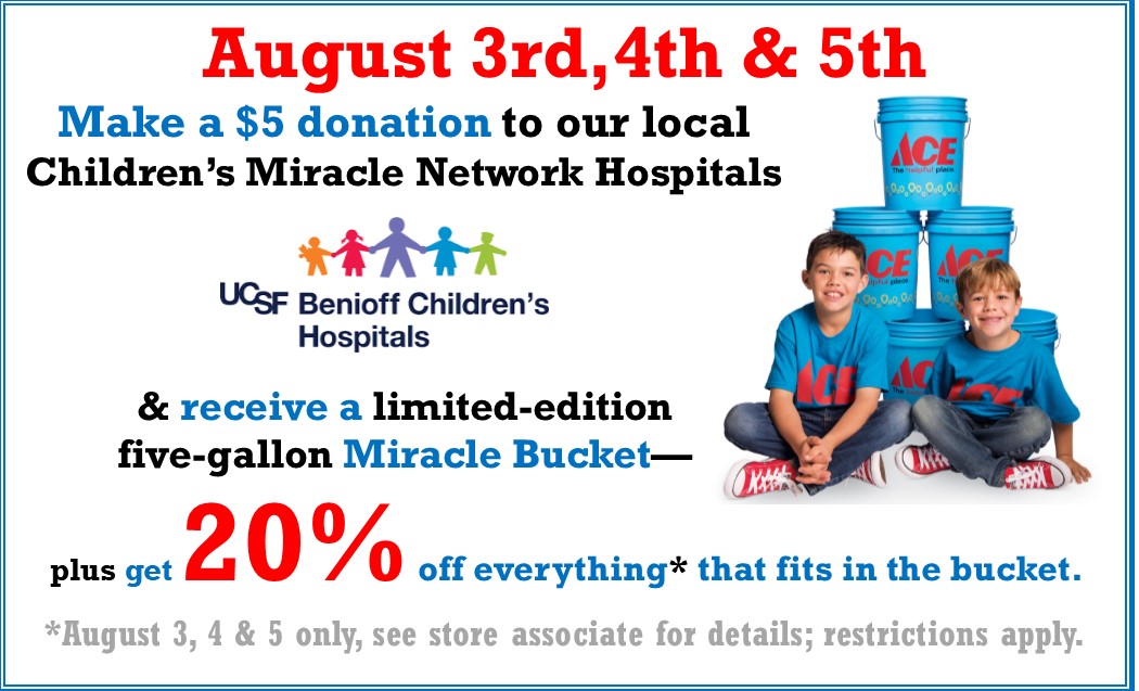 CMN Fundraiser and Blue Bucket Sale Aug 3 4 5