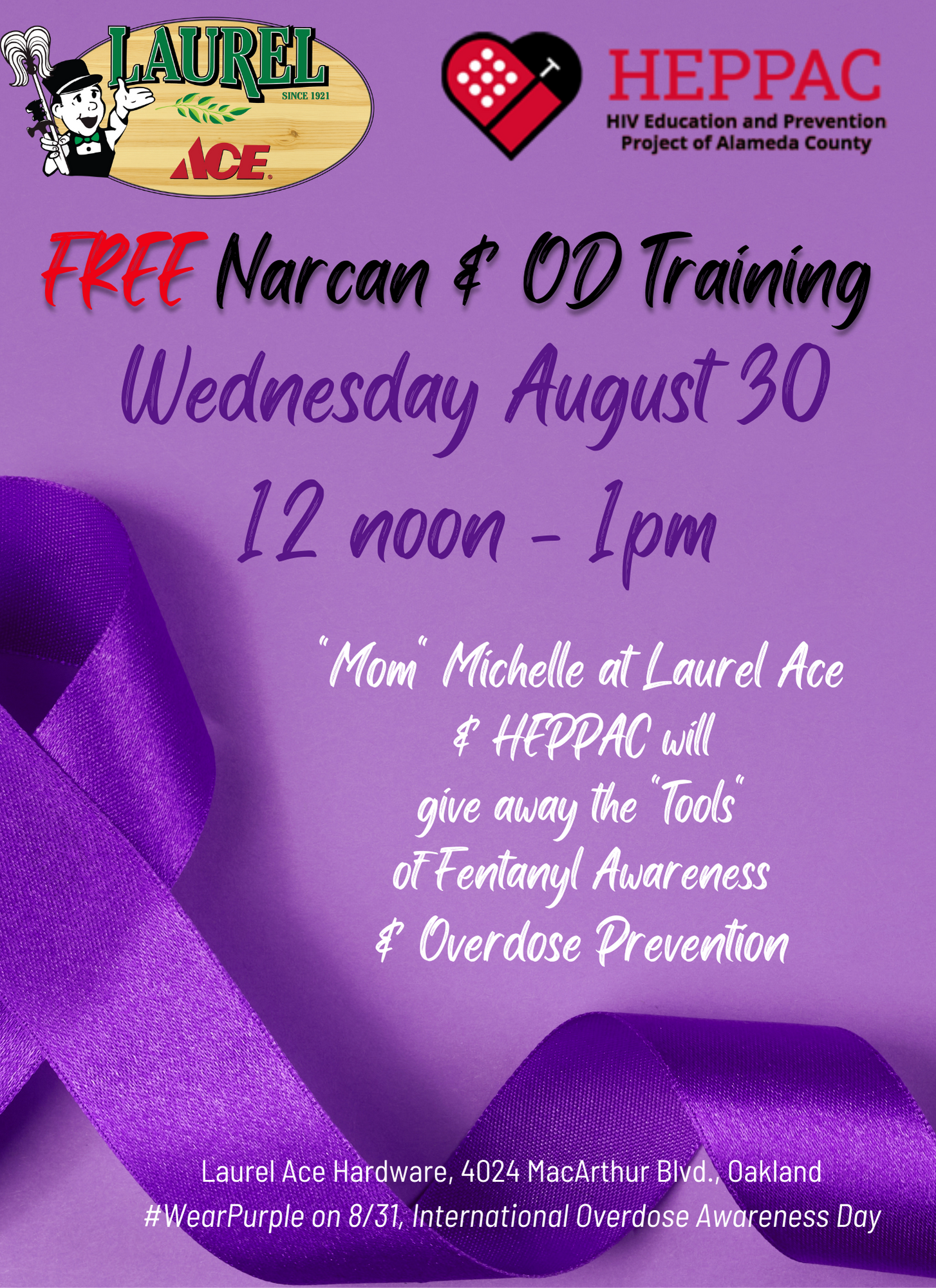 Get the "tools" of overdose prevention Wednesday 8/30 at Laurel Ace! free!